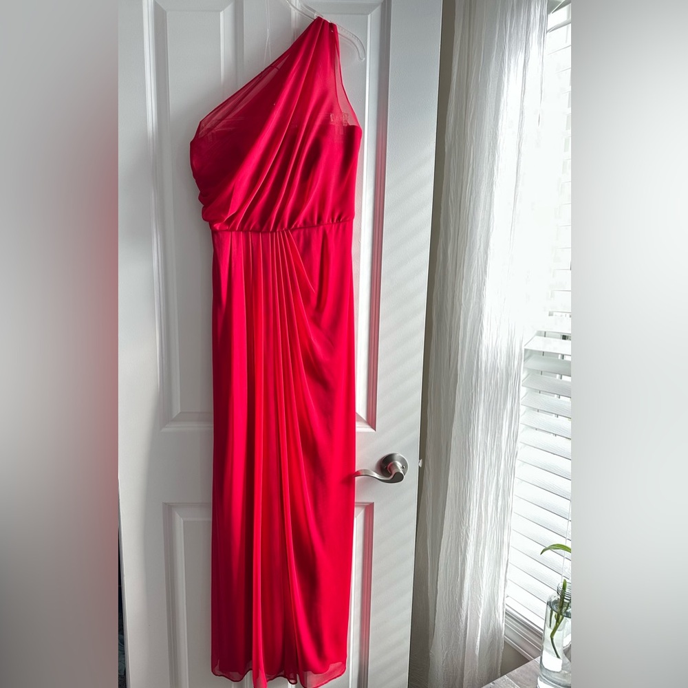 David's Bridal Red One Shoulder Dress